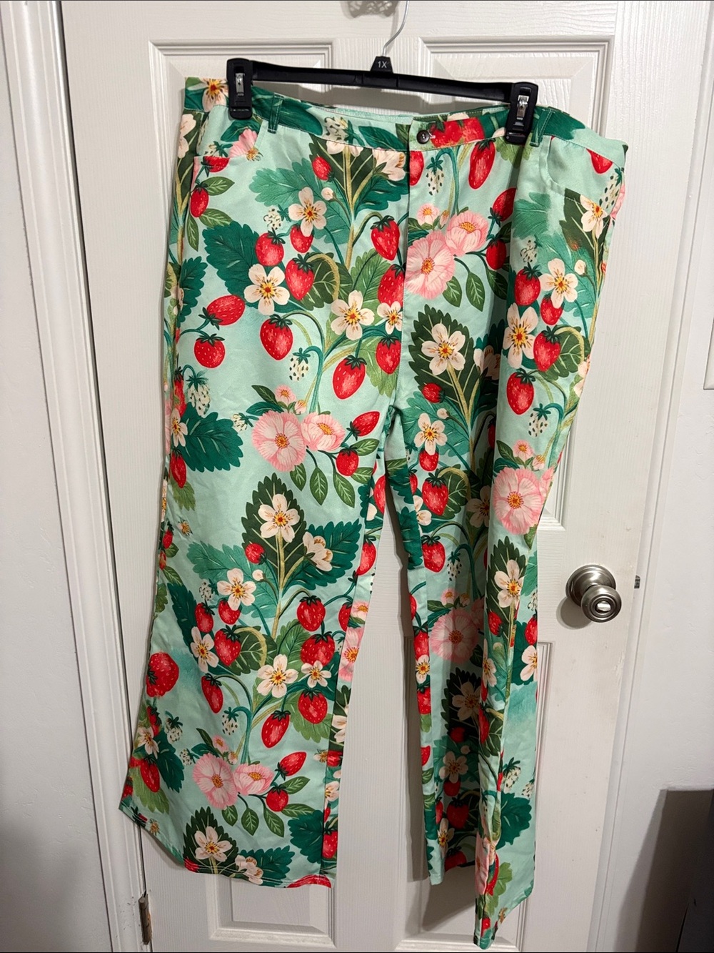 Mint Floral & Strawberry Wide Leg Pants